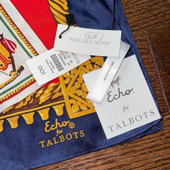 Echo for Talbots 100% Silk Holiday Festive Scarf Square‎ NWT - Picture 3 of 4